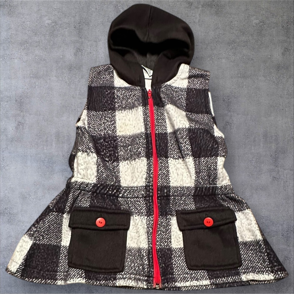 Heart 2 Heart Girls Plaid Hooded Vest Size 6‎ Black White Red Zipper/Buttons